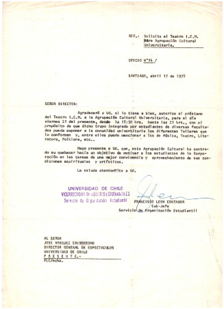 Oficio N°14. Solicita el Teatro I.E.M para ACU. 