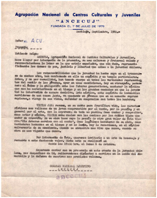 Invitación acto de homenaje por Víctor Jara