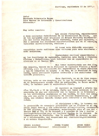 Carta a Fernando Valenzuela Erazo, vice rector de extensión y comunicaciones