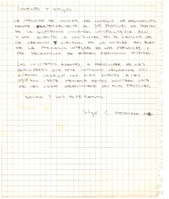Carta de Comisión de cultura del Colegio de Arquitectos 