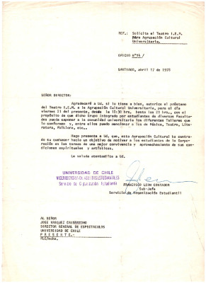 Oficio N°14. Solicita el Teatro I.E.M para ACU. 