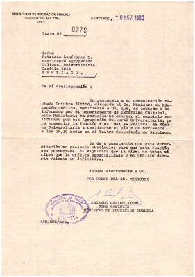 Carta de notificación por rechazo de auspicio 