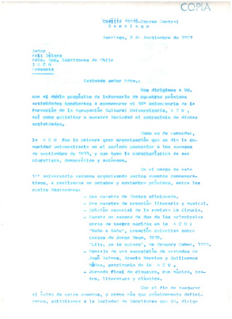 Carta a Pdte. Sociedad de Escritores de Chile