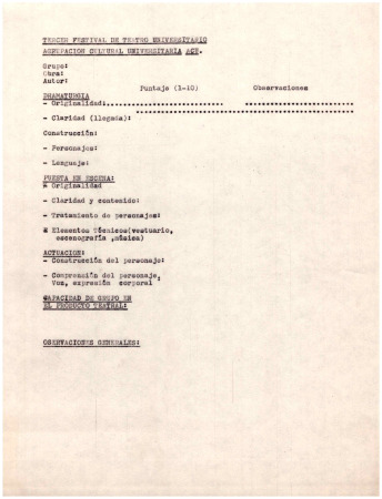 Ficha de evaluación Tercer Festival de Teatro Universitario