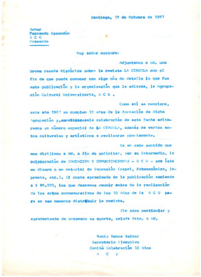 Carta a Fernando Ossandón, ECO Educación y Comunicaciones 