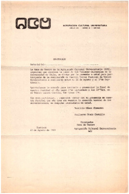 Invitación a Tercer Festival de Teatro Universitario