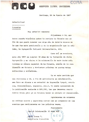 Carta tipo reseña histórica de La Ciruela