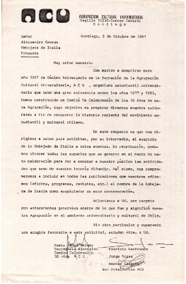 Carta a Alessandro Cevese Embajada de Italia 