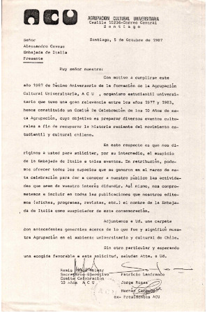 Carta a Alessandro Cevese Embajada de Italia