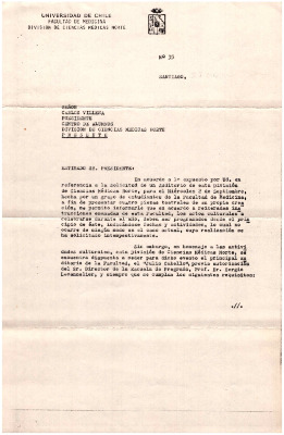 Carta a Carlos Villena, pdte. Centro de Alumnos Ciencias Médicas Norte