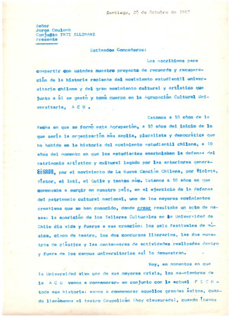Carta a Jorge Coulon de Inti Illimani
