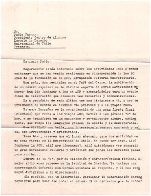 Carta a Pablo Jaegger Presidente Centro de Alumnos Escuela de Derecho U. de Chile 