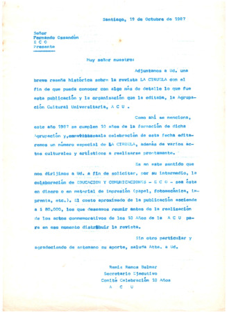 Carta a Fernando Ossandón, ECO Educación y Comunicaciones