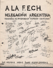 A la FECH. Delegación argentina, campaña de solidaridad "Patricio Manzano"
