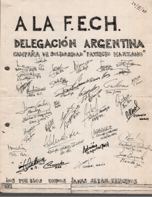 A la FECH. Delegación argentina, campaña de solidaridad "Patricio Manzano"